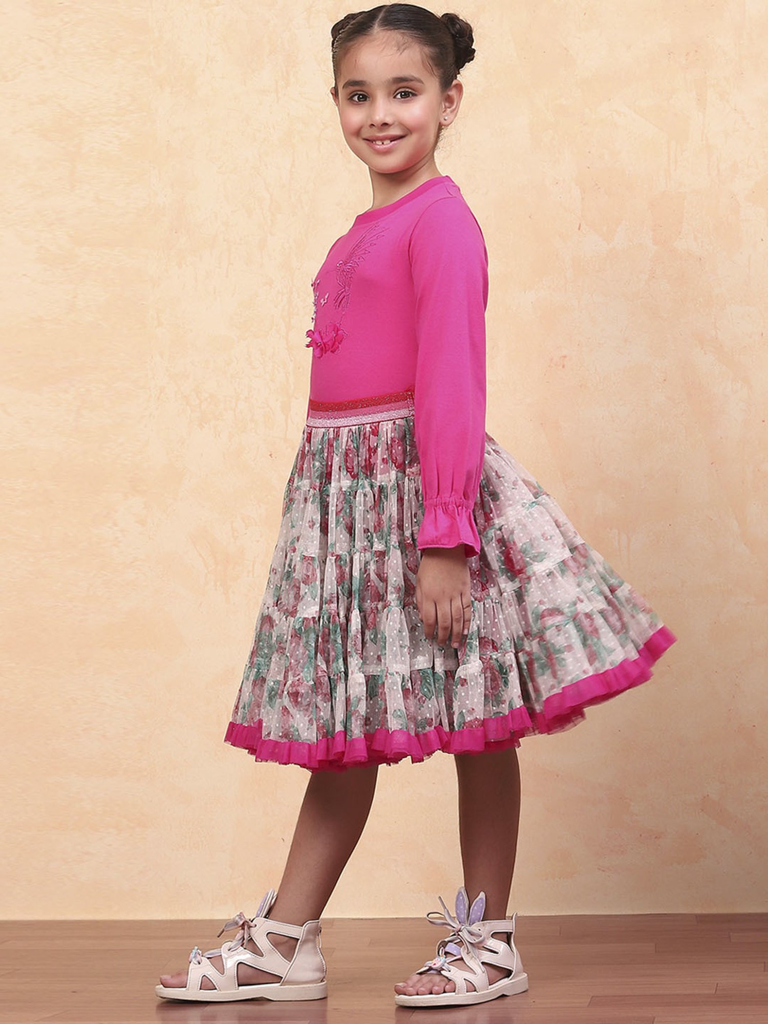 Biba Girls Pink Cotton Embroidered Casual Top and Tees