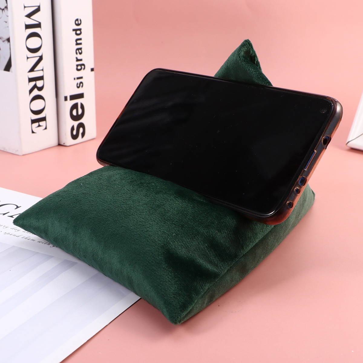Phone Tablet Multi-angle Triangular Support Pillow Pillow Reading Stand for Home Dorm Daily Use (Dark Green Triangle Pillow)