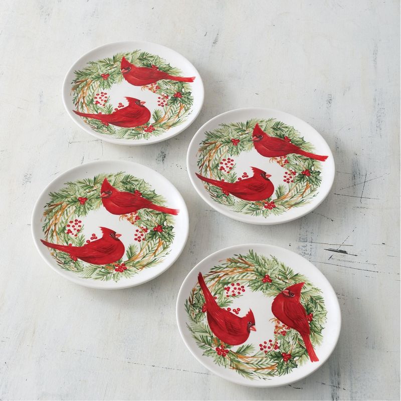 Sullivans Set of 4 Cottage Christmas Plate 1"H Red
