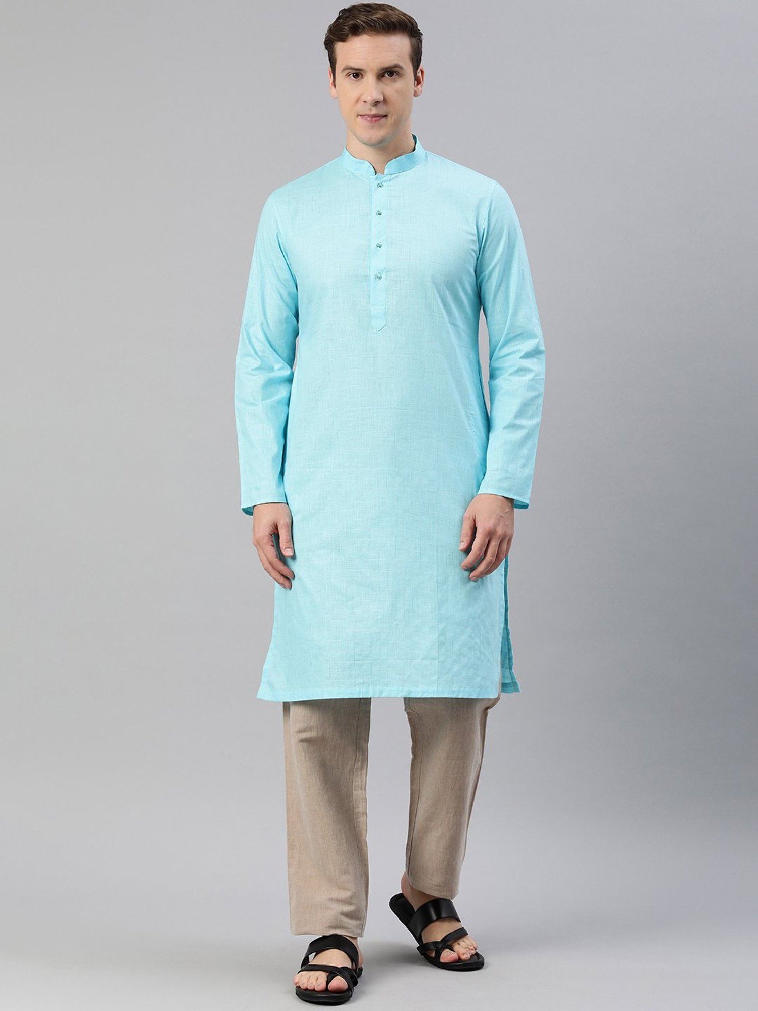 Manthan Sky Blue Regular Fit Self Design Kurta