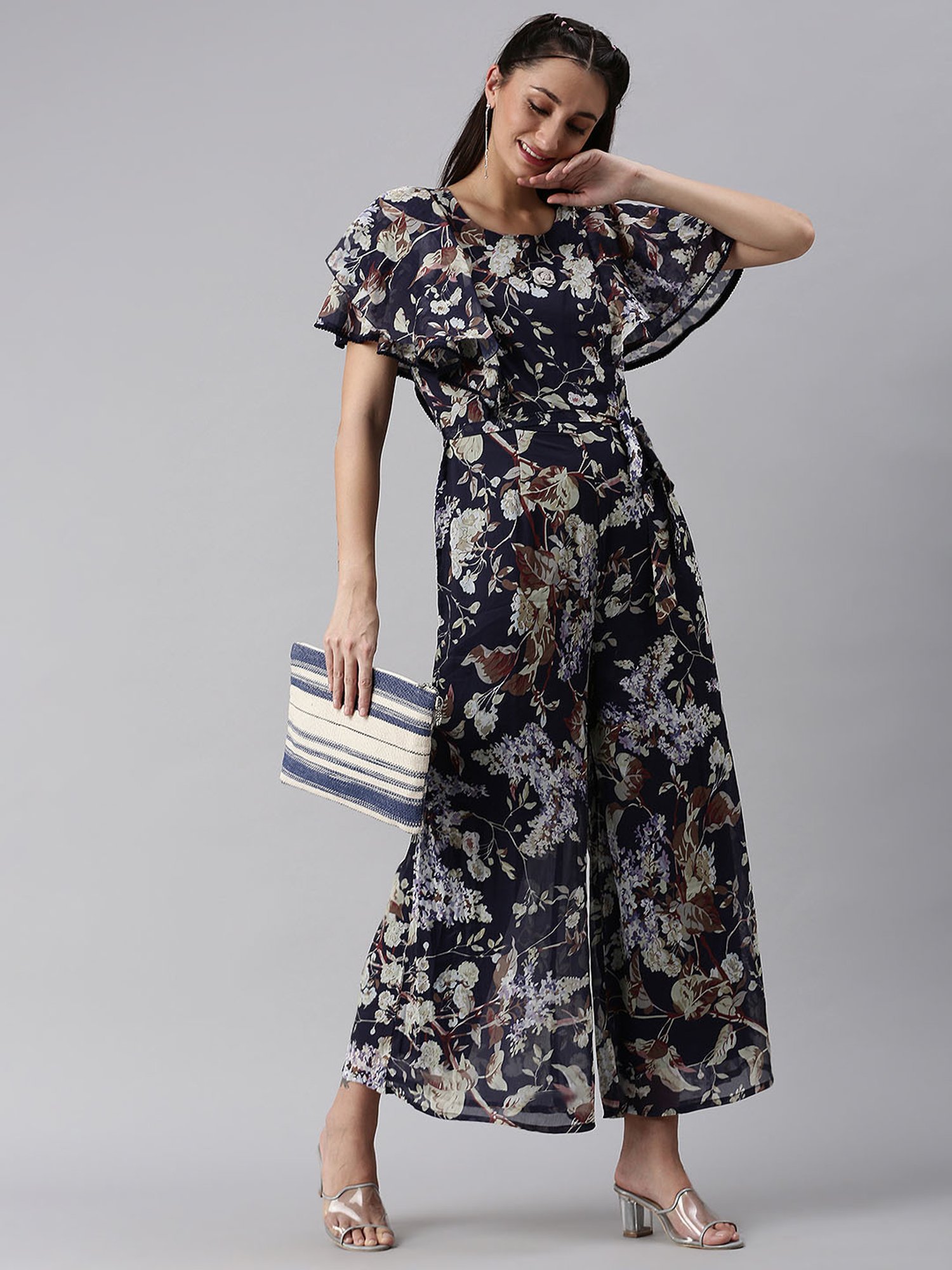 SHOWOFF Navy Printed Jumpsuit