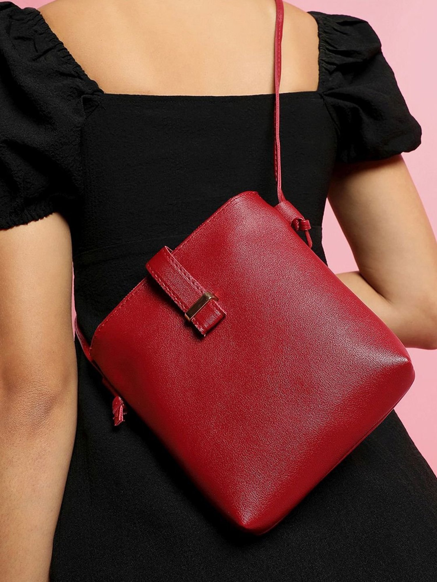 HauteSauce Red Solid Small Sling Handbag