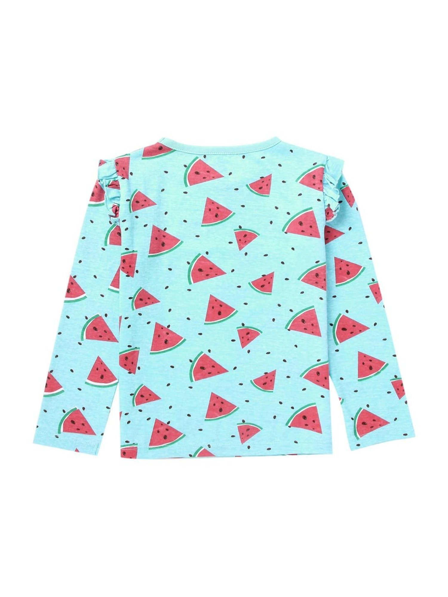 Cub McPaws Girls Aqua Blue & Red Cotton Printed Full Sleeves T-Shirt Set