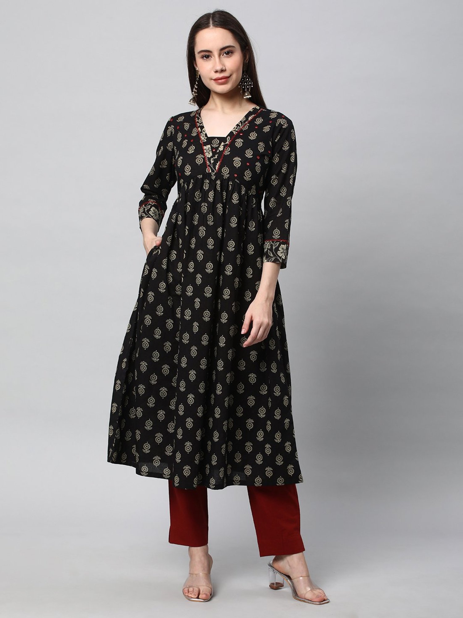 Kami Kubi Black Embroidered A Line Kurta