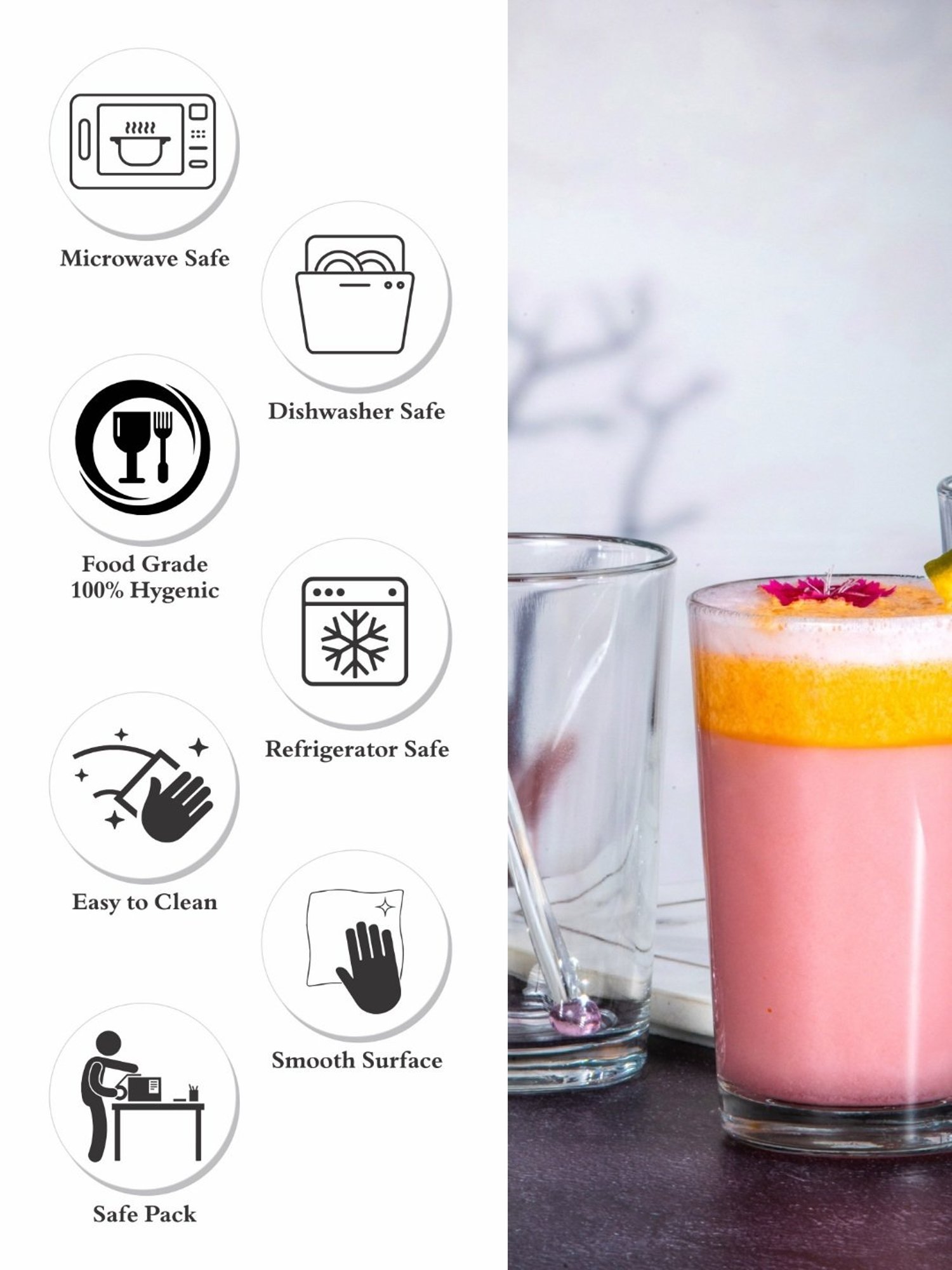 ROXX Transparent Glass Tumbler - Set of 6 (300ml)