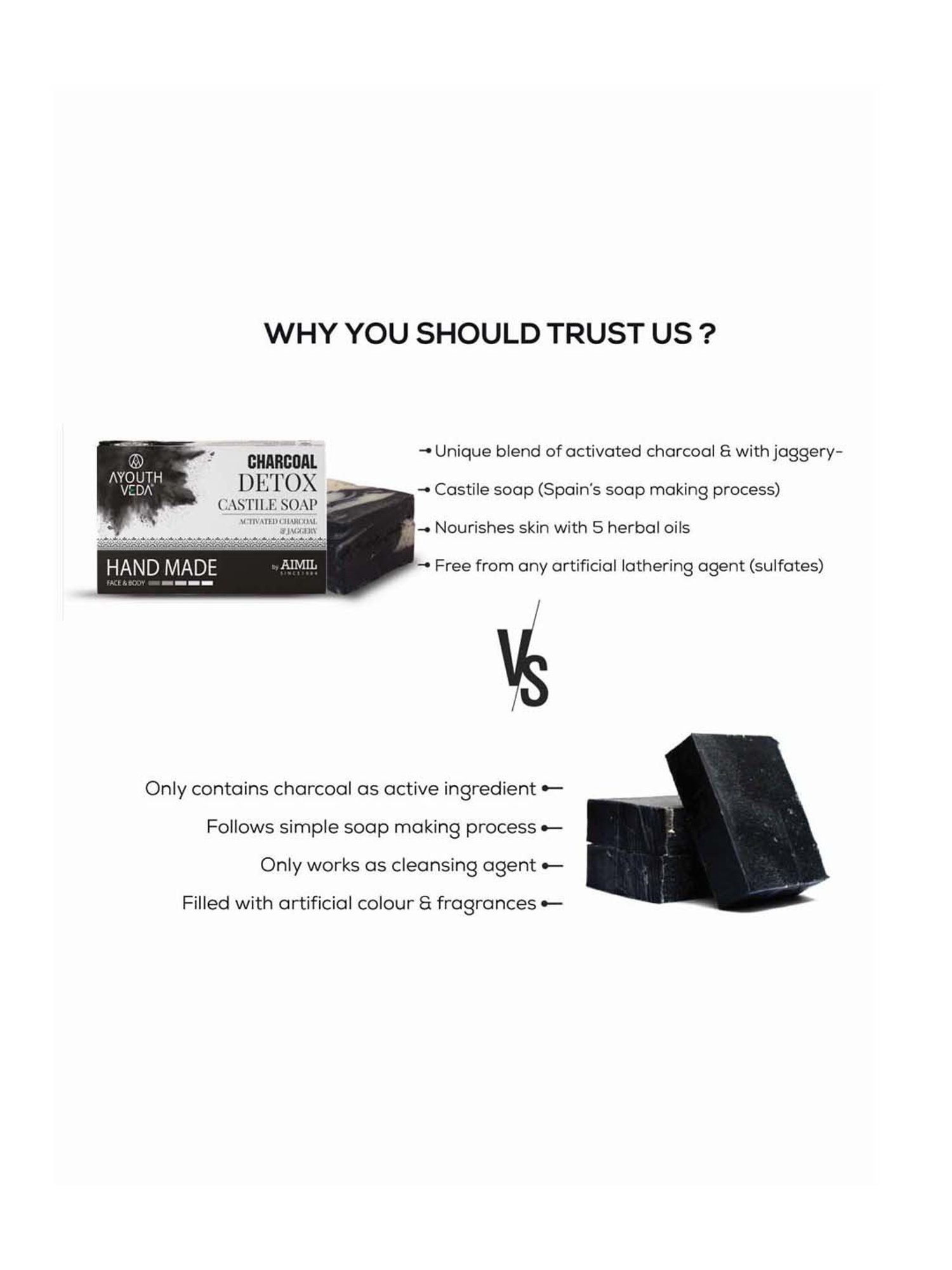 AyouthVeda Charcoal Detox Castile Soap - 100 gm