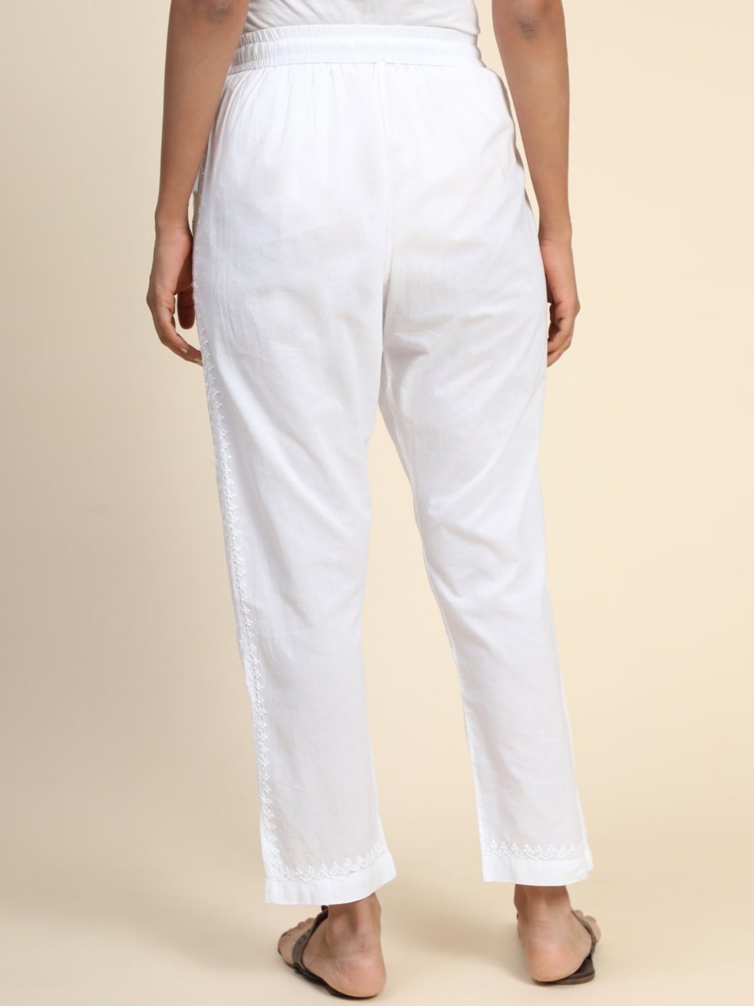 HOK Chikankari Cotton Pant Trouser White