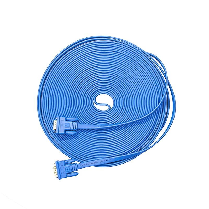 50ft Flat Extra Long VGA Cable for Computer Monitor Male to Male 15 Pin Connector Full HD 1080p SVGA Cord 15 Meters Blue