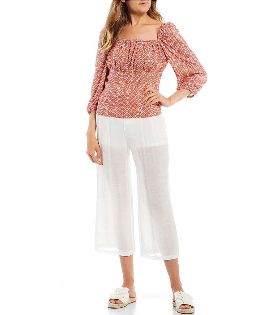 I.N. San Francisco Puff Short-Sleeve Emma Printed Cinched Crop Top