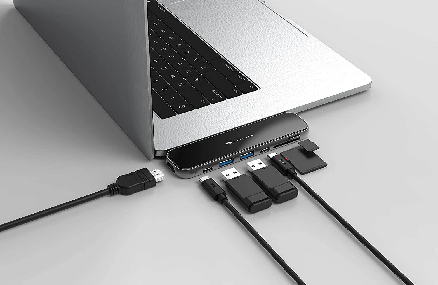 USB C Hub, Feeltek Jet Glass 7 in 2 USB C Hub with Duo USB C connectors. [ for MacBook Pro ] [ HDMI | USB 3.0 x 2 | SD & TF Reader ]