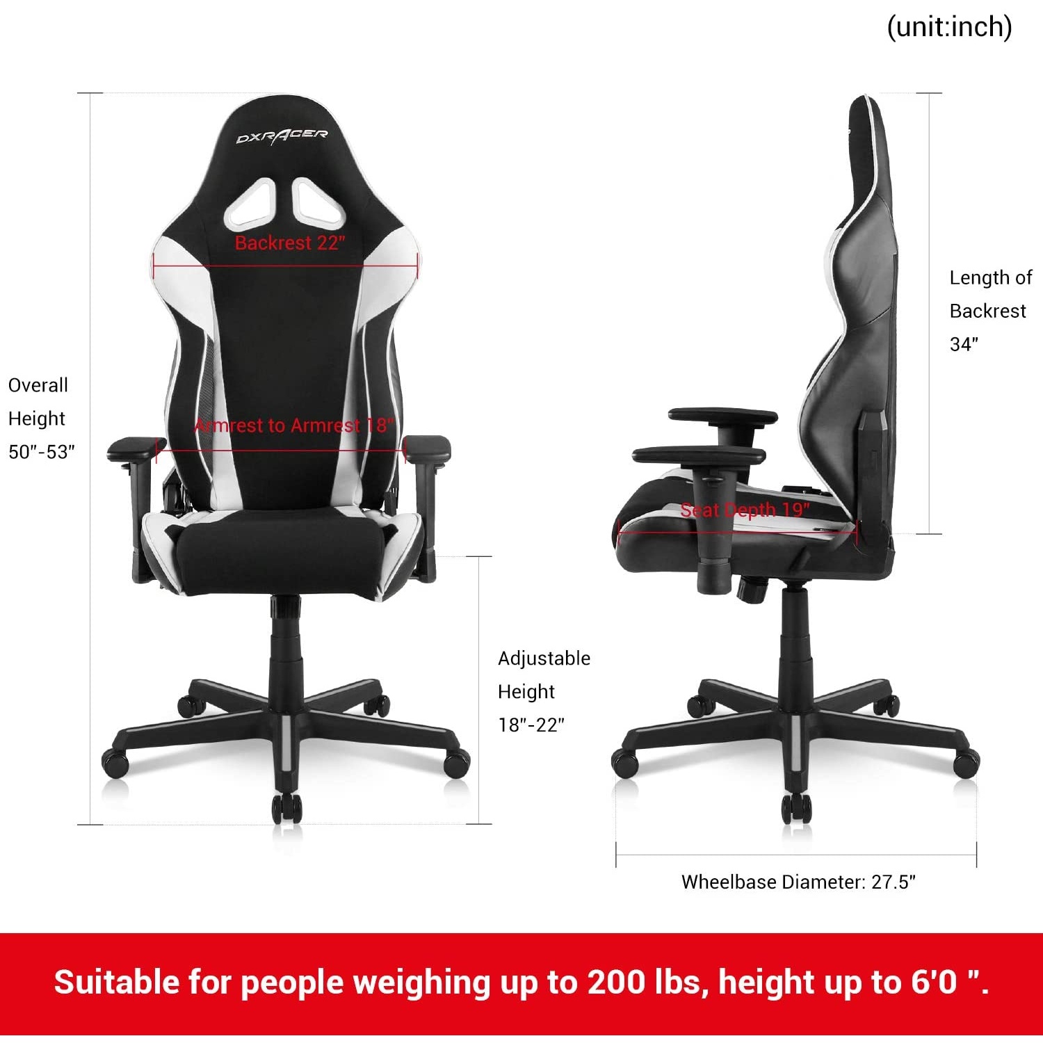 Gaming Chair, Racing Style Computer Desk Chair Padded Armrests Ergonomic Lumbar Support Adjustable Height