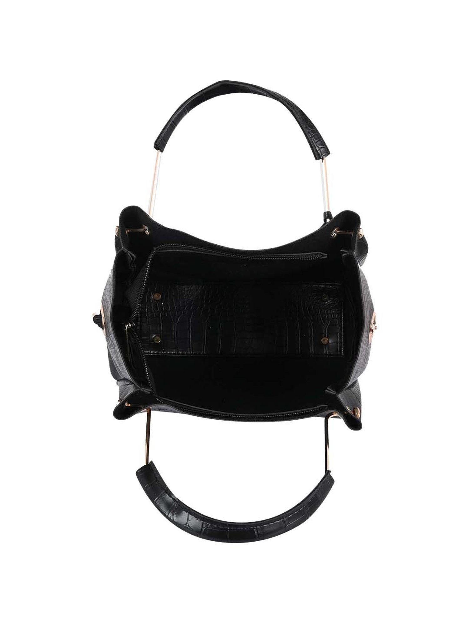 Bagsy Malone Black Textured Medium Tote Handbag with Sling & Wallet