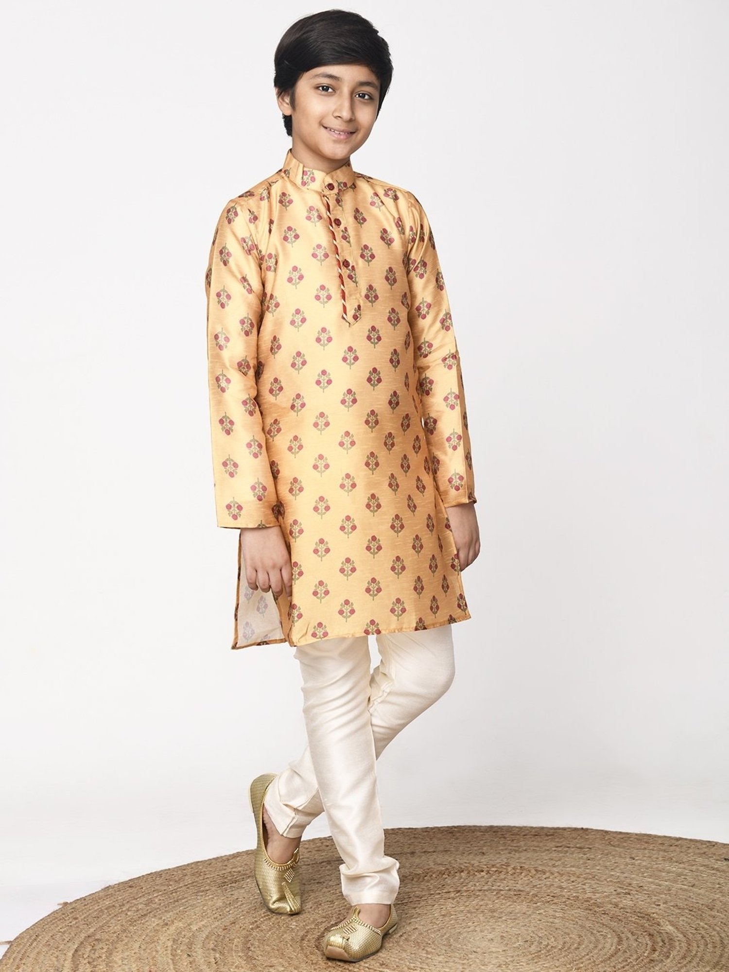 Lilpicks Kids Yellow & White Floral Print Full Sleeves Kurta Set