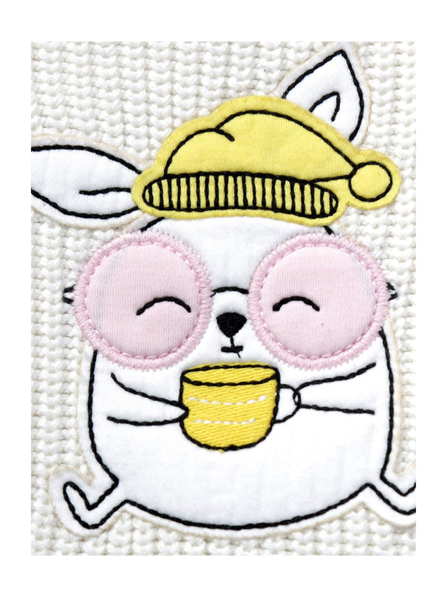 Pranava Kids White Cotton Patch Work Sweater