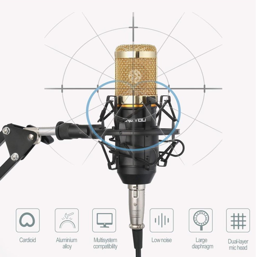 gold--BM800 Professional Suspension Microphone Kit Studio Live Stream Broadcasting Recording Condenser Microphone Set