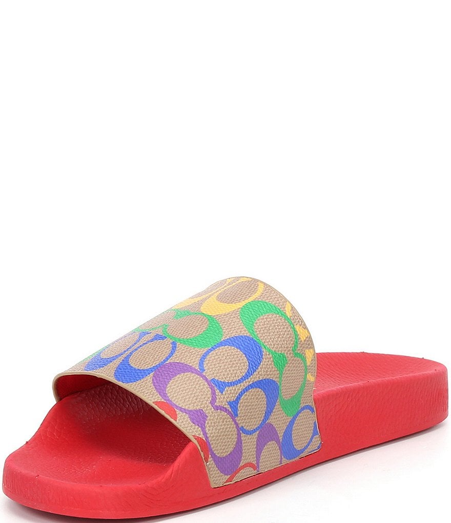 COACH Men's Signature Rainbow Canvas Pool Slide