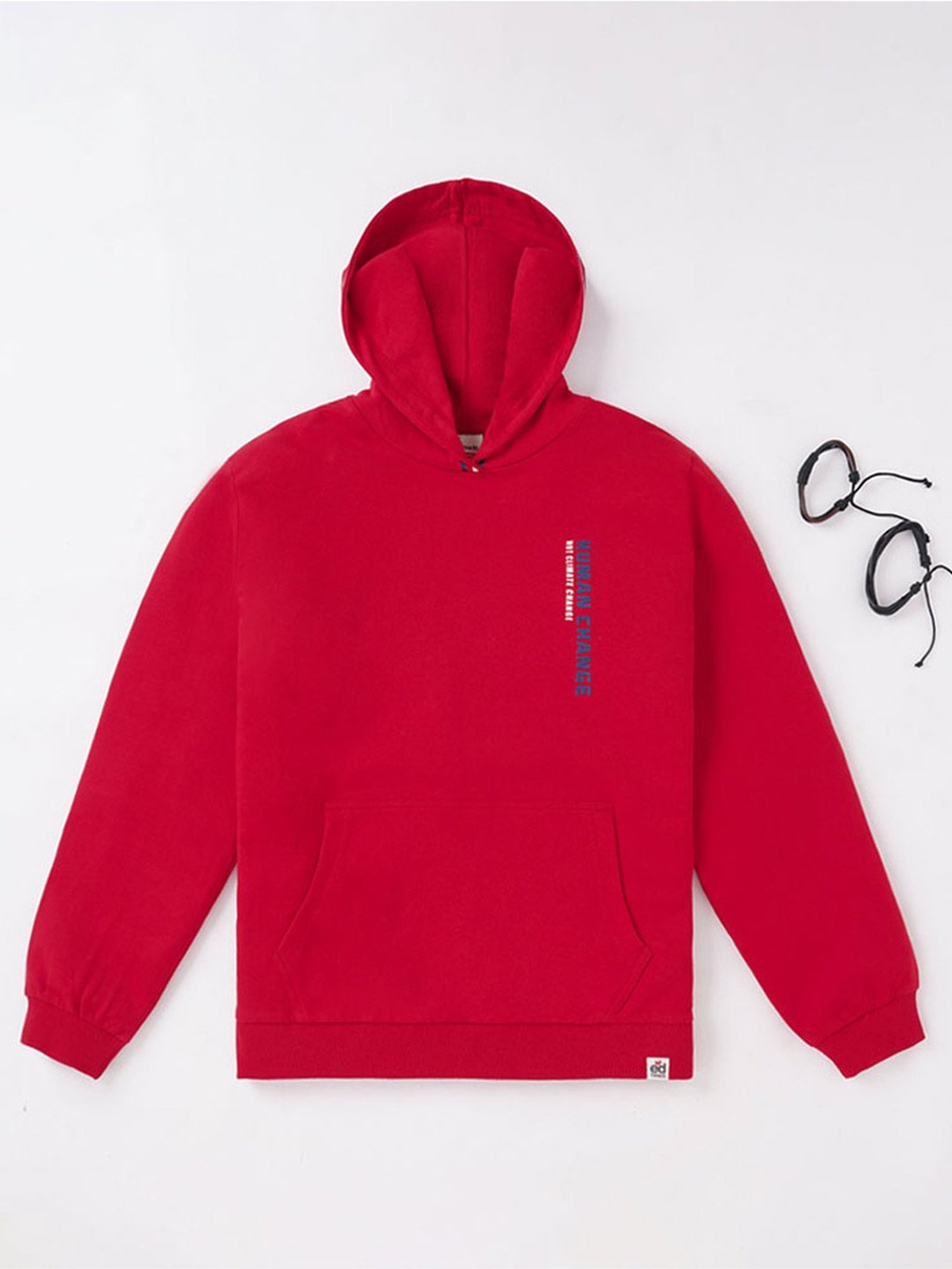 Edheads Kids Red Cotton Printed Full Sleeves Hoodie