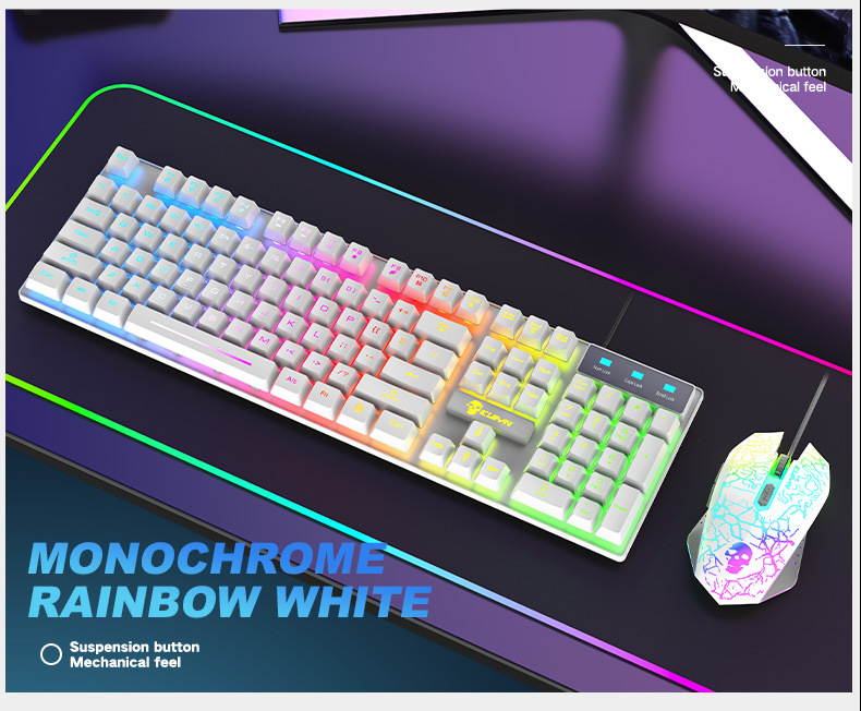 UKCOCO Wired Gaming Keyboard and Mouse Combo, Rainbow Backlit Gaming Keyboard with Multimedia Keys and Rainbow Backlit Gaming Mouse 2400 DPI, for Windows PC Gamers
