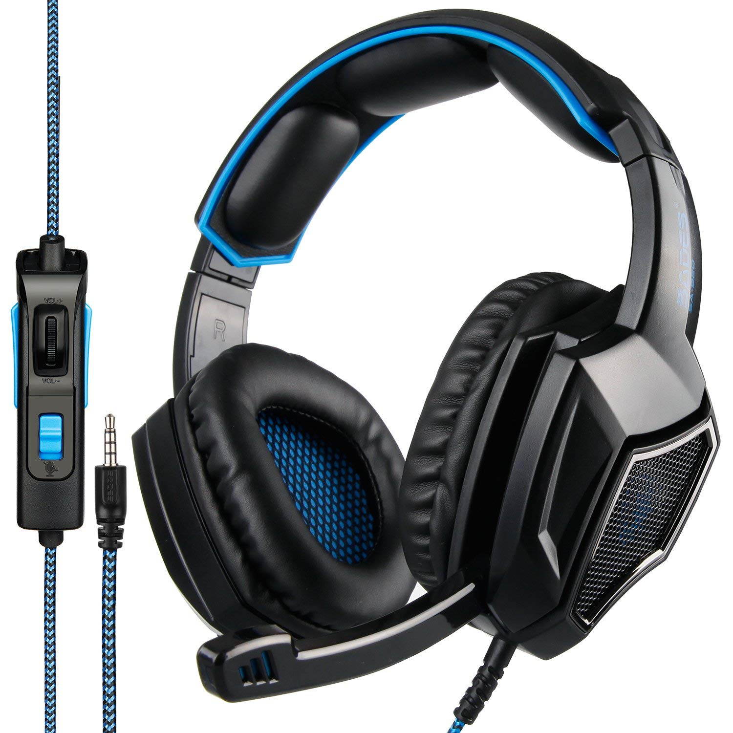 Stereo Gaming Headset PS4 Xbox One S, SADES SA920PLUS Noise Cancelling Over Ear Headphones with Mic, Bass, Soft Memory Earmuffs for PC Laptop Mac Nintendo Switch Games Mobile