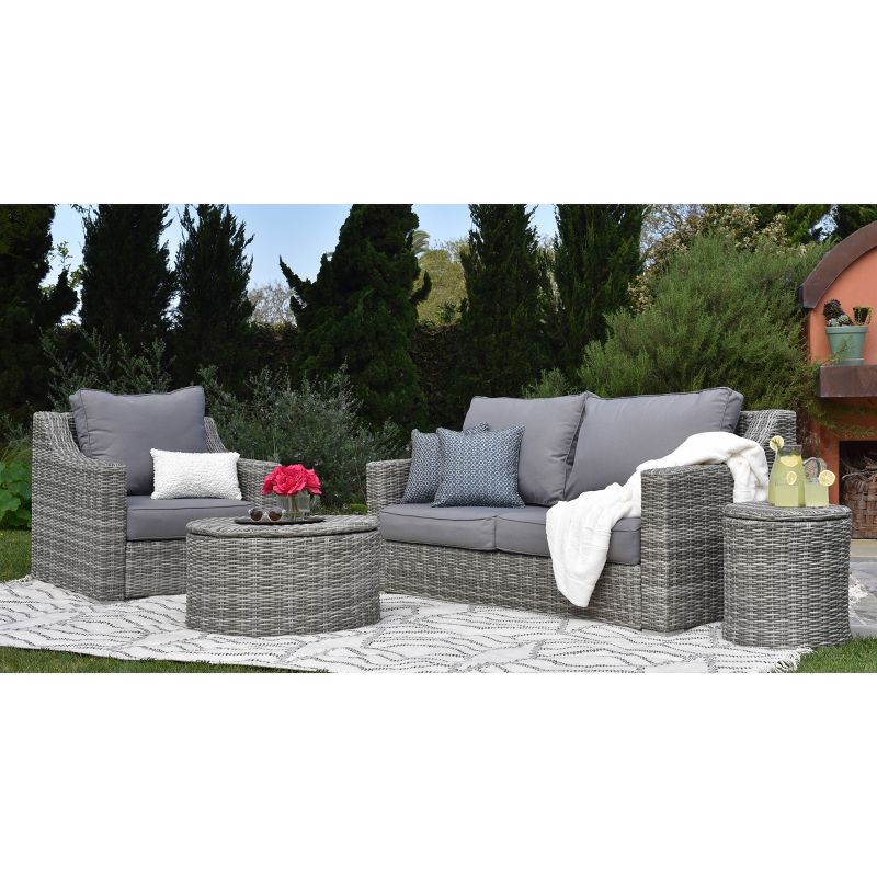 Vallauris Wicker Outdoor Storage Coffee Table - Gray - Adore Decor