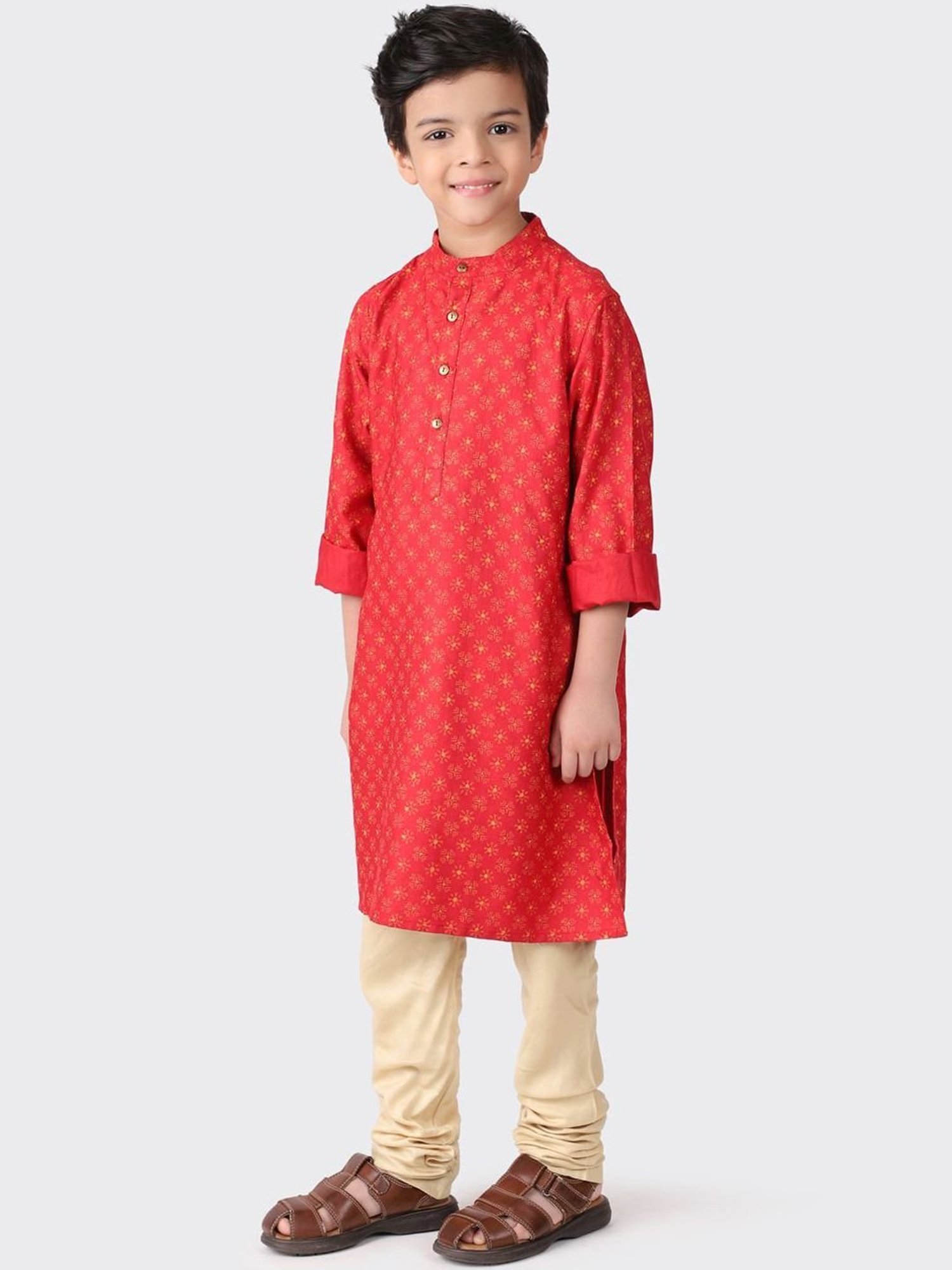 Fabindia Kids Red Printed Full Sleeves Kurta