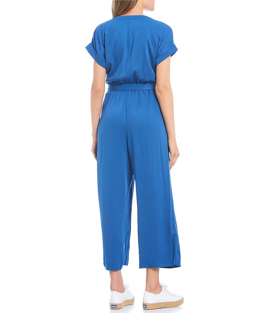 June & Hudson Short Sleeve Button Front Utility Jumpsuit
