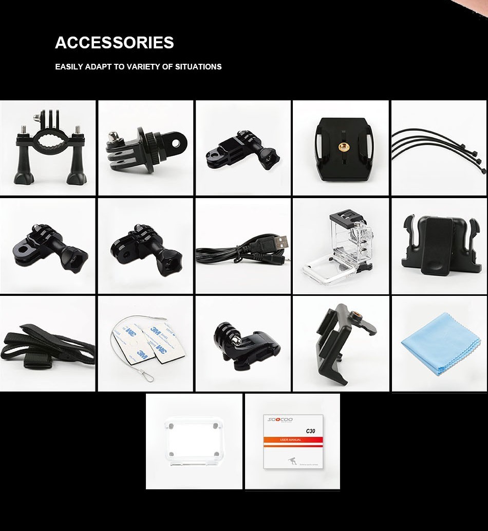 SOOCOO C30 NTK96660 4K Wifi Action Camera Gyro Diving 20MP 1080P/60FPS Full HD Waterproof Action Cam