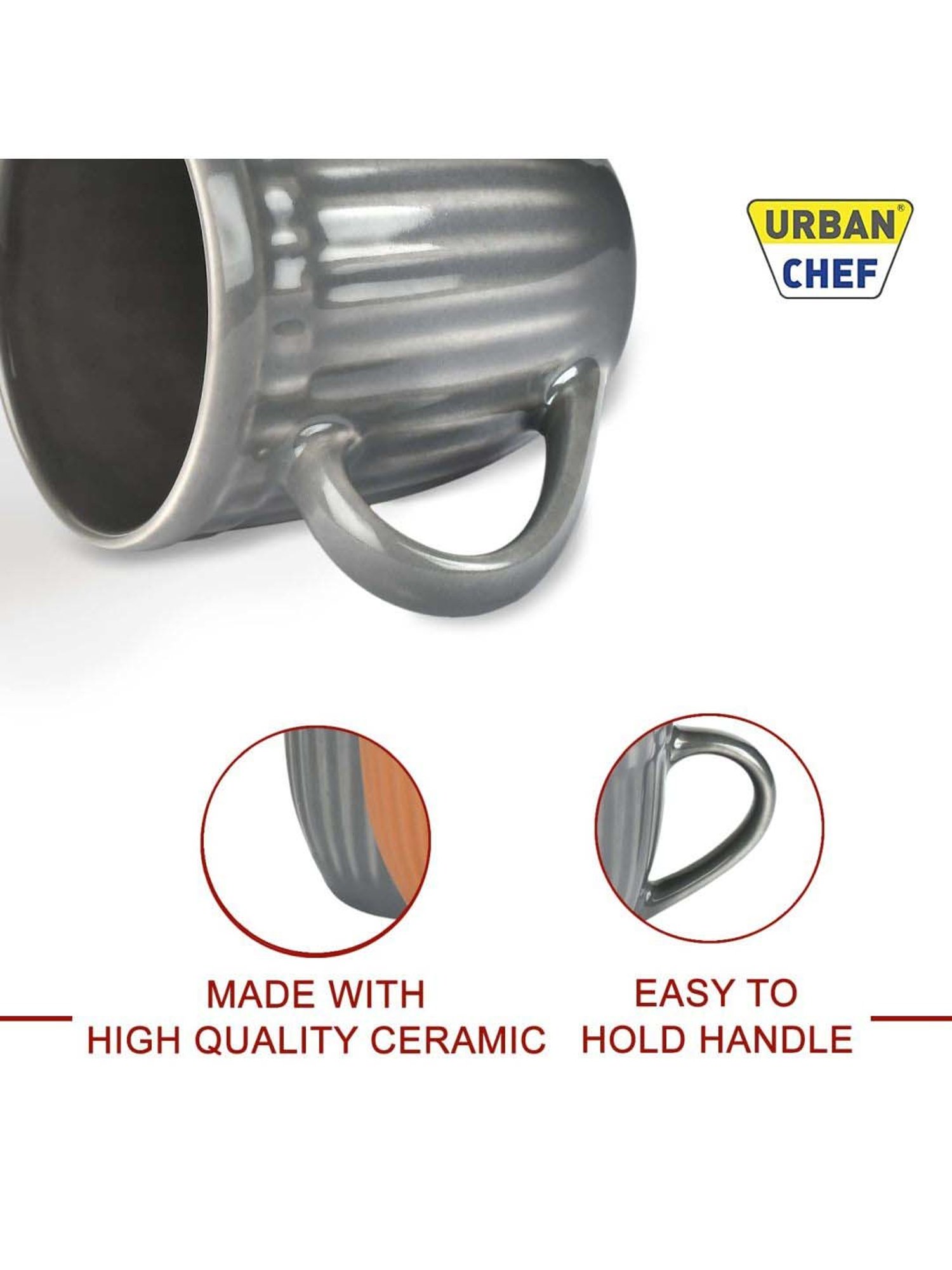 Urban Chef Grey & Brown Ceramic Handcrafted Microwave Safe Tea Cup - Set of 2
