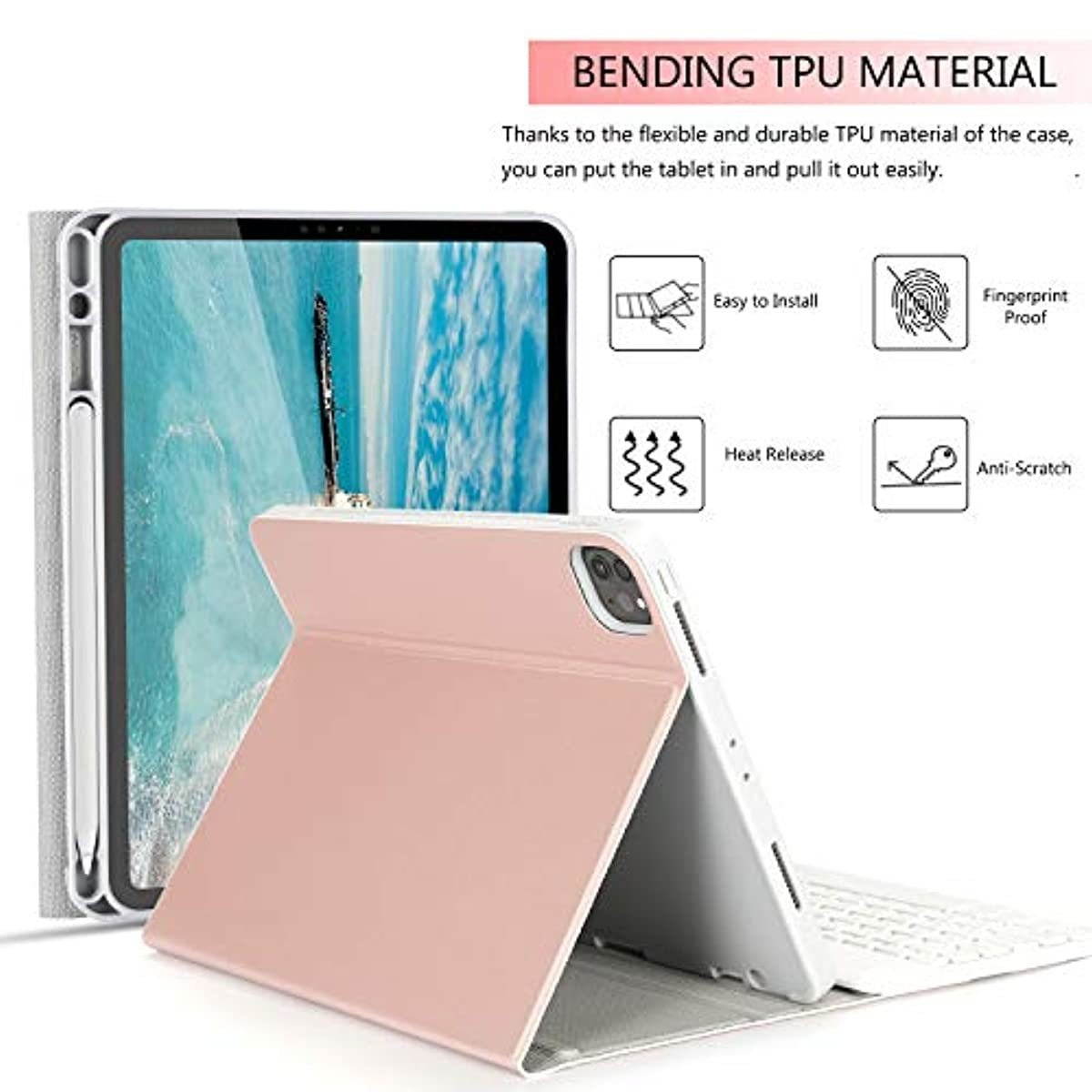 Bluetooth Backlit Keyboard Case with 2.4 G + Bluetooth Mouse for iPad Pro 11" 2021/2018/2020 (1st / 2nd / 3rd Gen), Jelly Comb Keyboard Case with Dual Mode Mice, Rose Gold