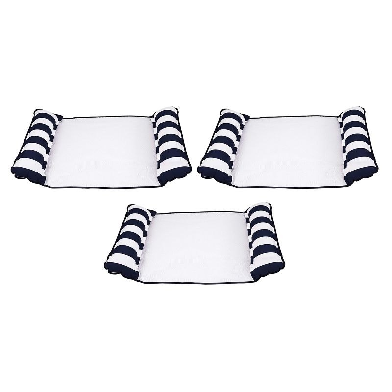 Aqua Leisure AQL12674S1Z 4 in 1 Inflatable Monterey Hammock Beach Pool Float Chair Lounger, Navy Striped (3 Pack)