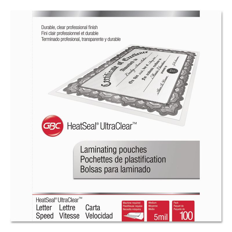 Swingline GBC UltraClear Thermal Laminating Pouches 5 mil 11 1/2 x 9 100/Box 3200587