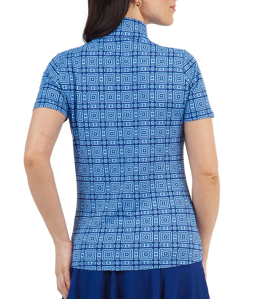 IBKUL Pricilla Print Short Sleeve Antimicrobial Mock Neck