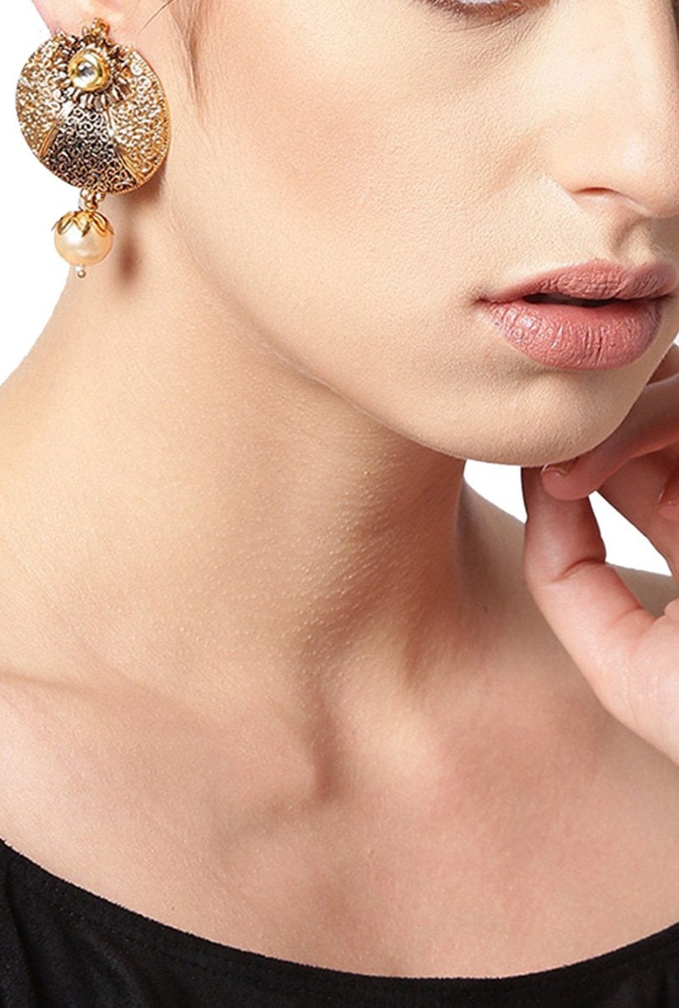 Panash Golden Copper Textured Chand Bali Earrings