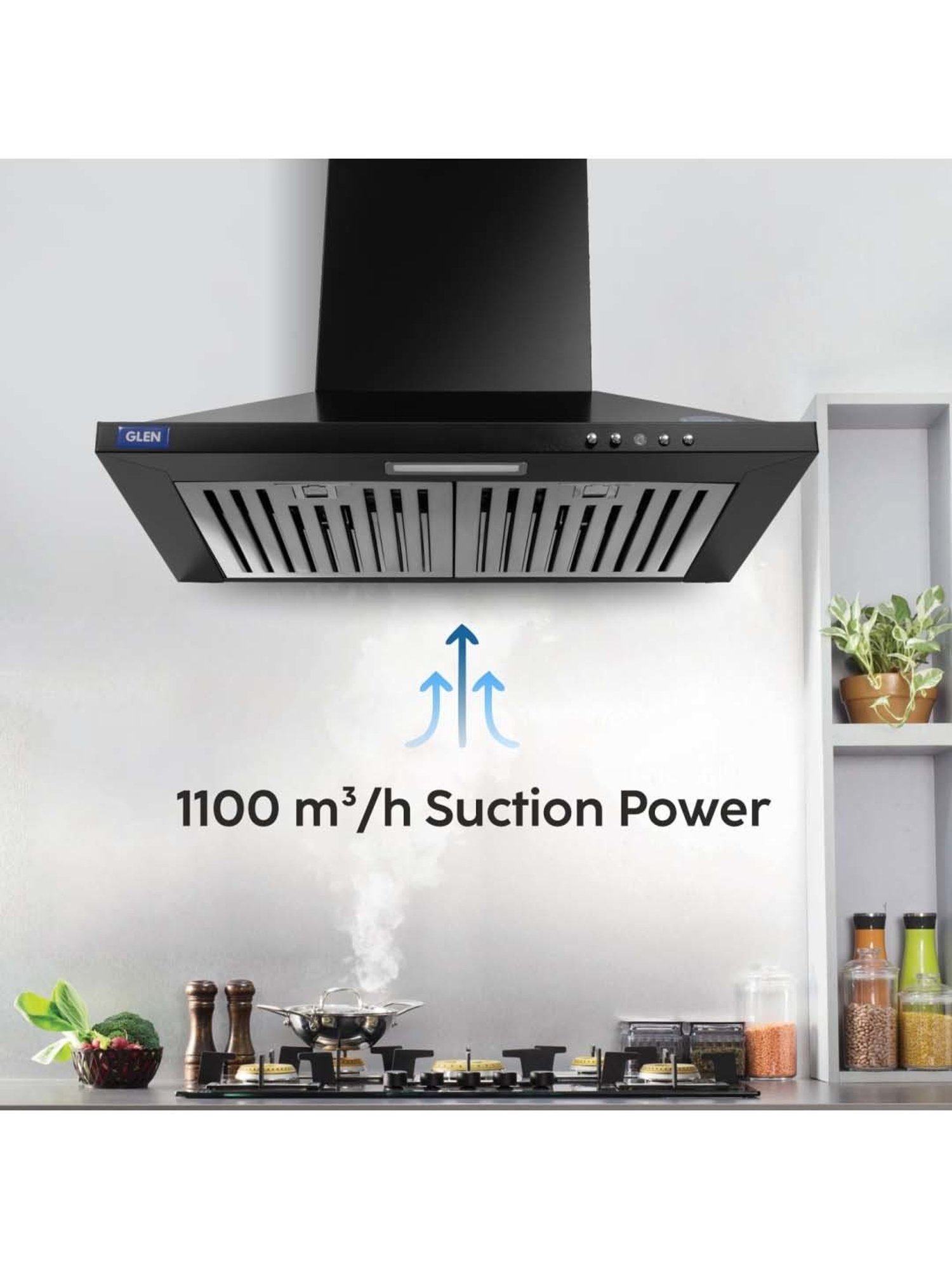 Glen CH6050INBLK60BF 1100CMH 60cm Wall Mounted Chimney (Black)