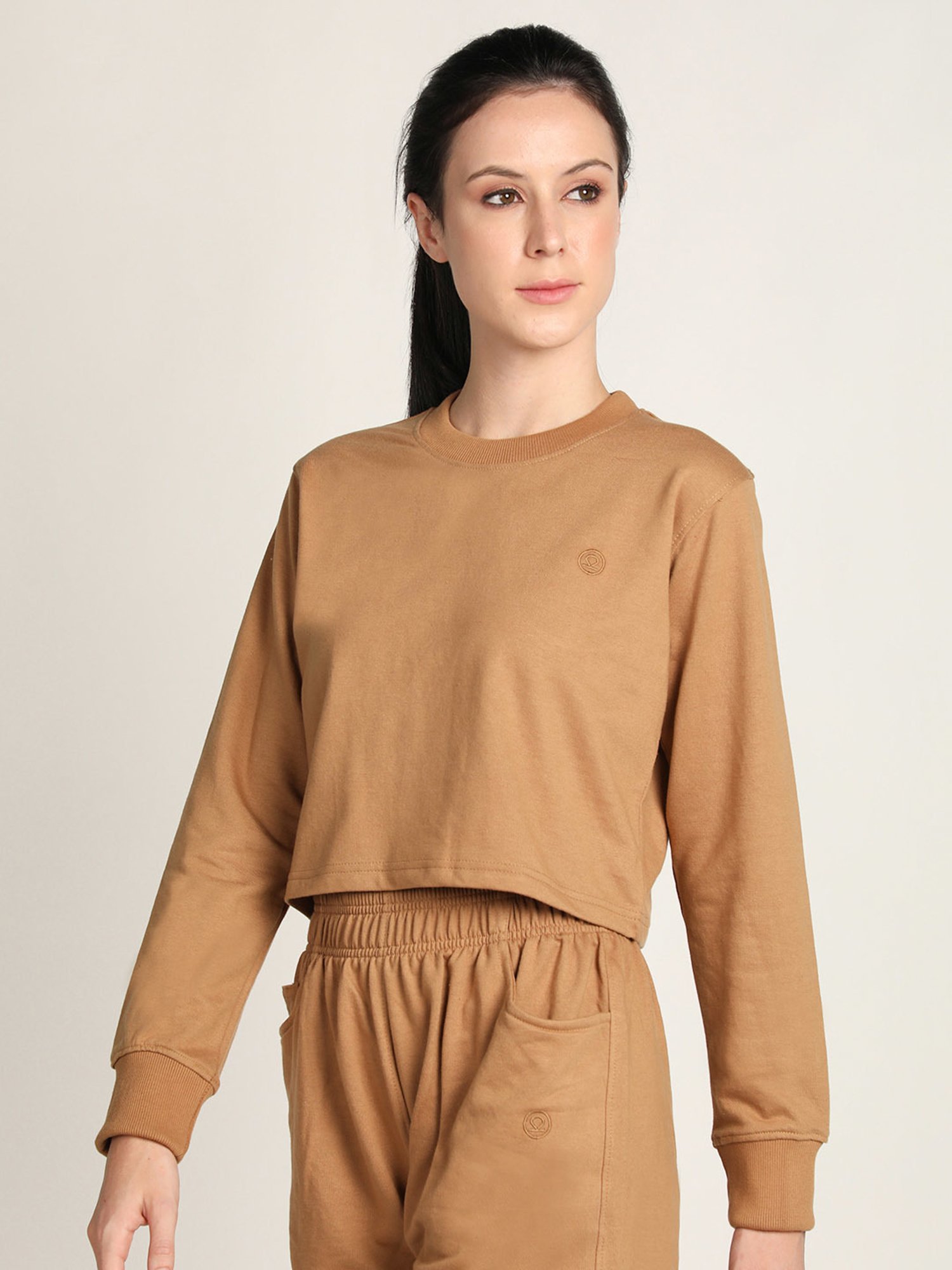 Chkokko Light Brown Round Neck T-Shirt