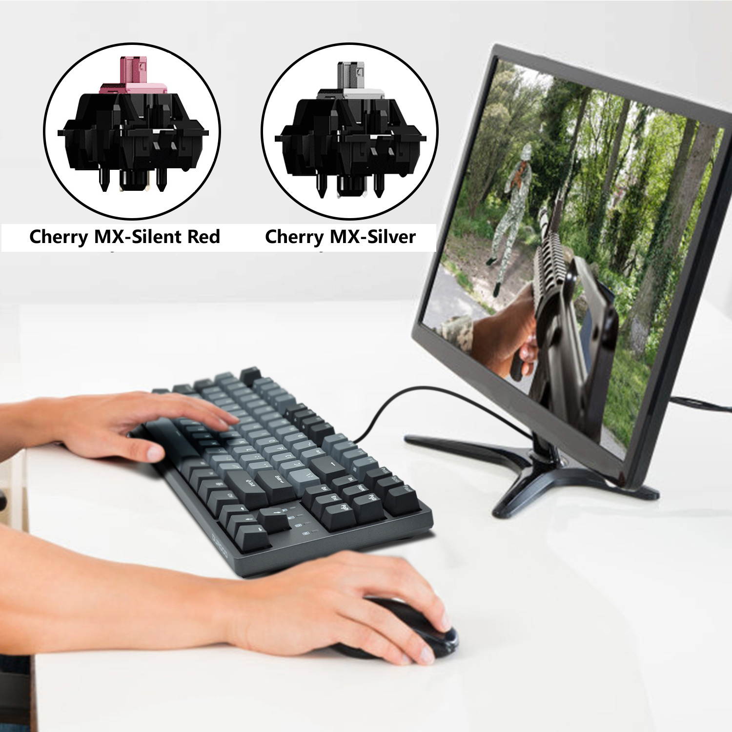 DURGOD k320 Mechanical Keyboard [Cherry MX Silent Red Switches] USB C Interface 87 Keys (Anti-Ghosting) Gaming Keyboard for Gamer/Typist/Office (Space Grey)