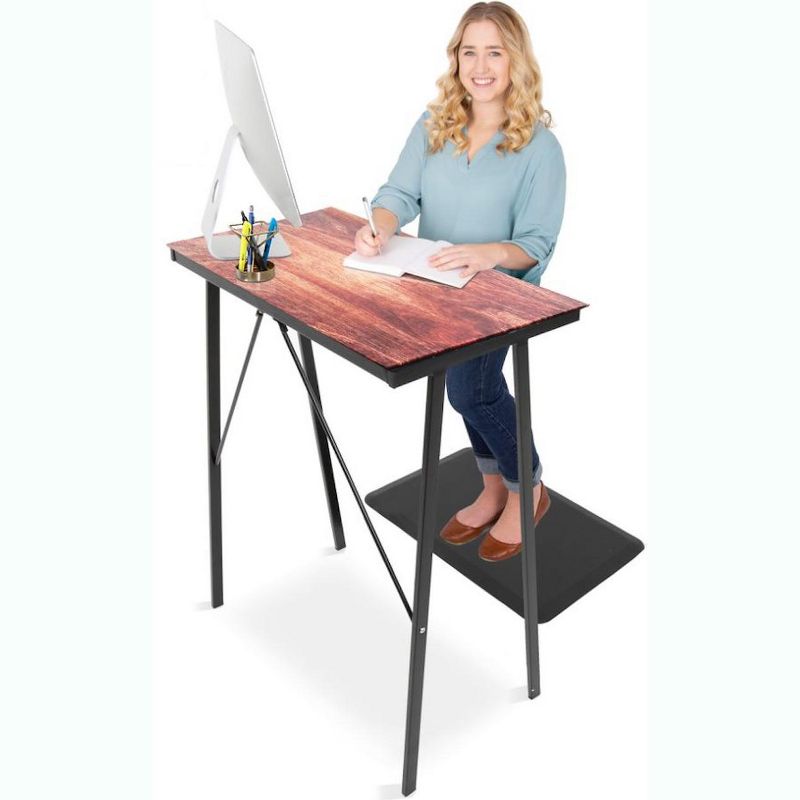Joy Glass Standing Desk - 31" Modern Multifunctional Table - Wood Grain Print - Stand Steady