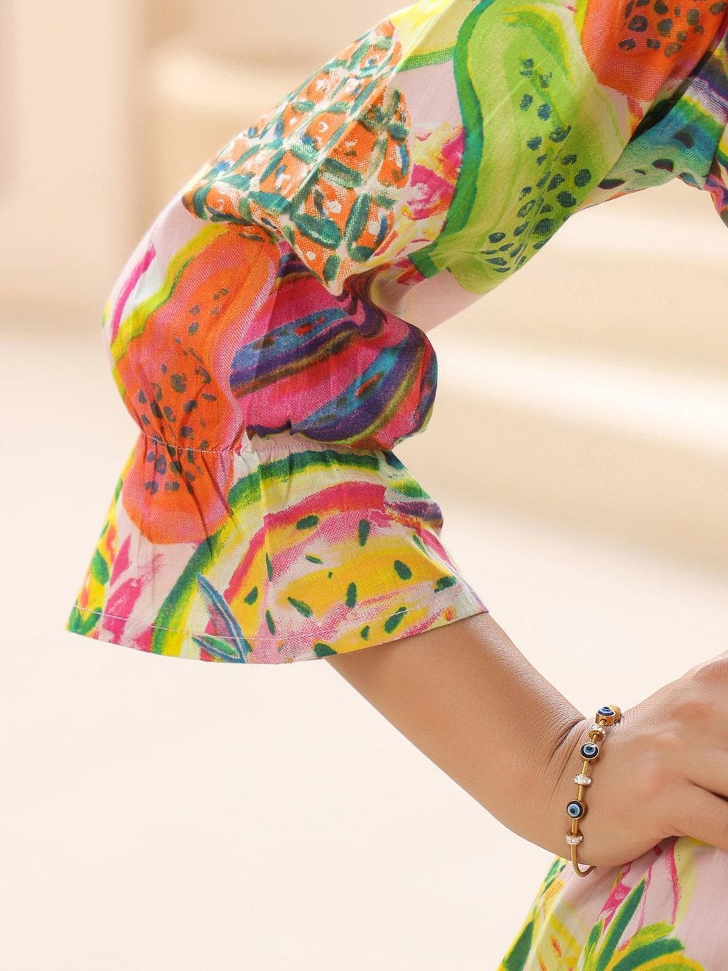 Rain and Rainbow Multicolored Cotton Printed Top