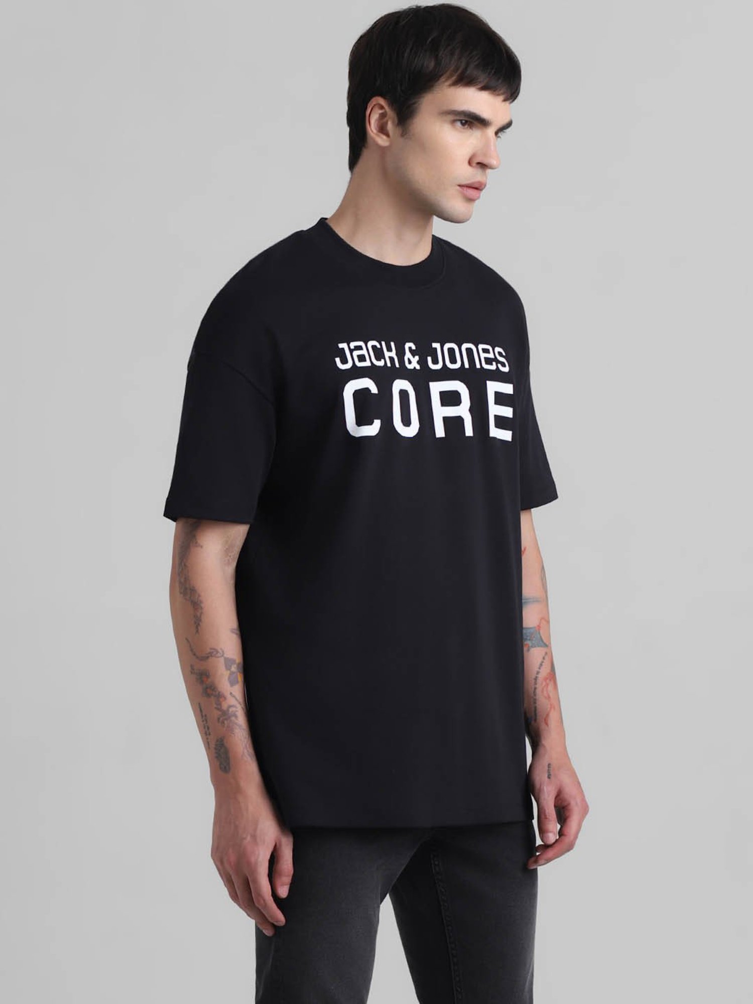 Produkt By Jack & Jones Jet Black Cotton Boxy Fit Printed T-Shirt