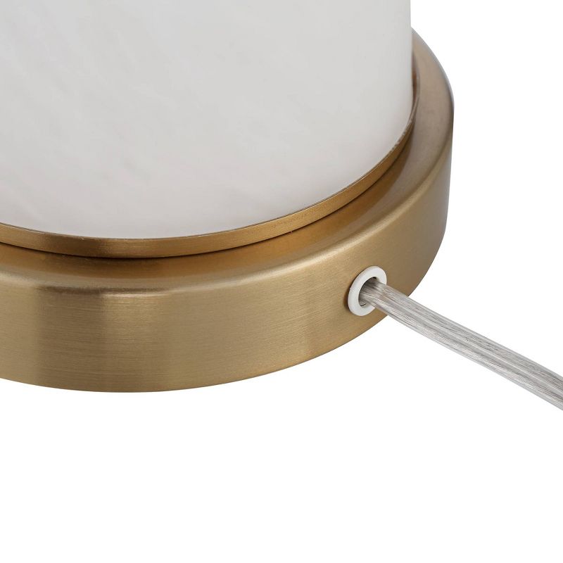 Possini Euro Design Modern Luxury Table Lamp with Night Light Alabaster Glass Brass White Fabric Drum Living Room Bedroom House