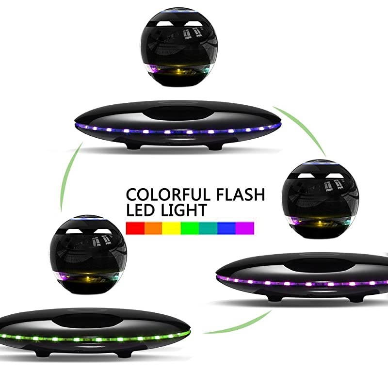 Magnetic Levitating Speaker Bluetooth 40 LED Flash Wireless Floating Speakers with Microphone and Touch Buttons Black