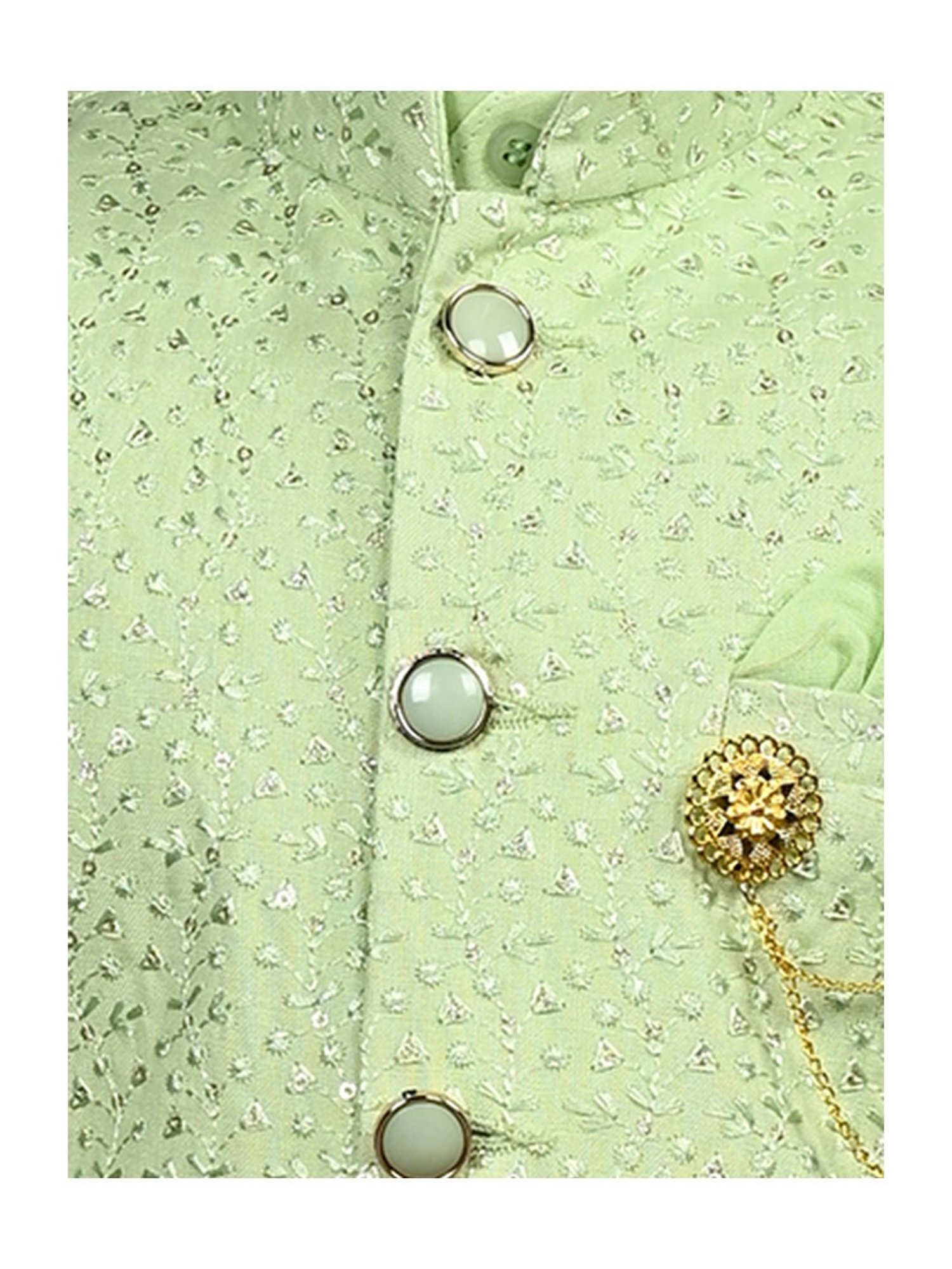 Ahhaaaa Kids Green Embellished Full Sleeves Sherwani, Jacket & Pyjamas