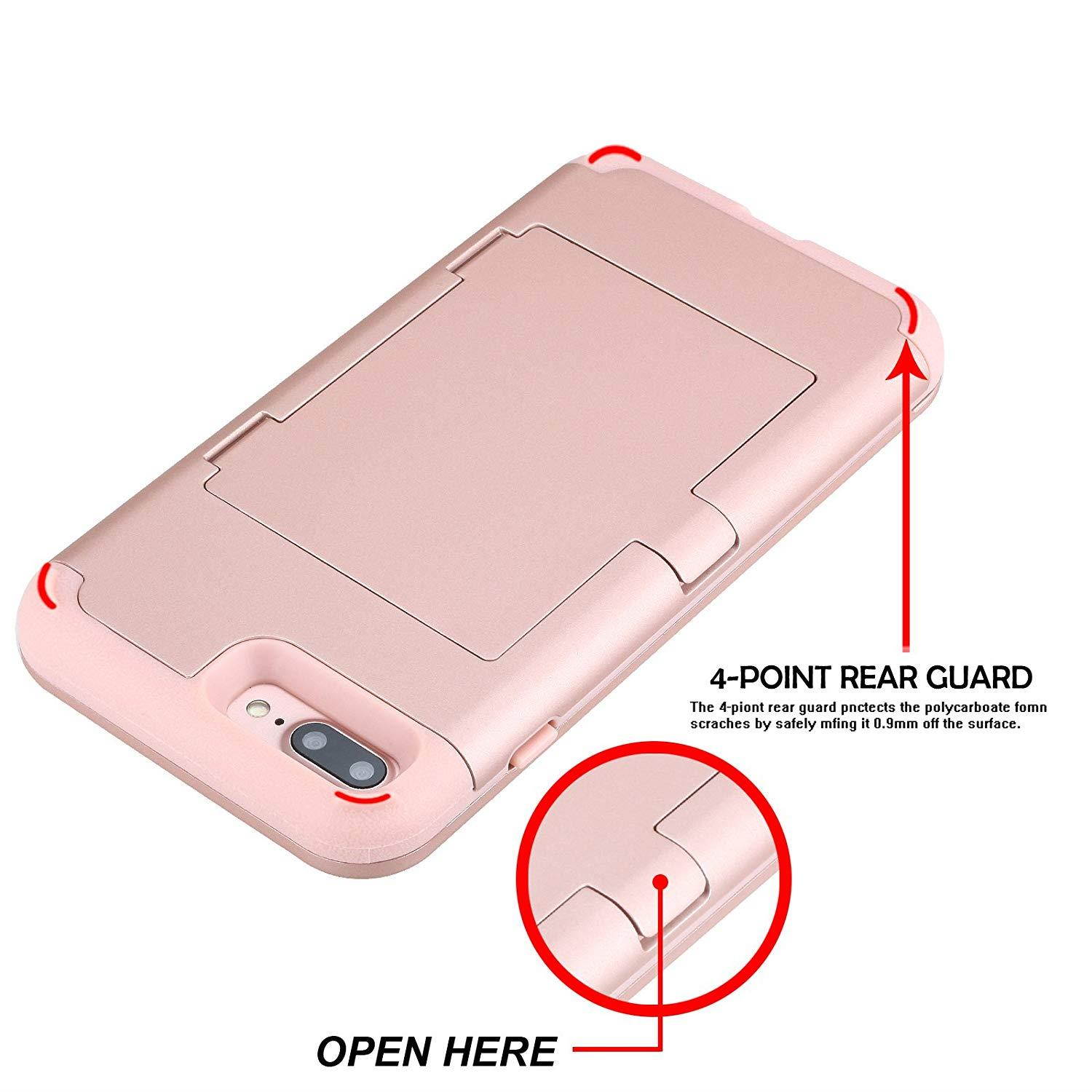 iPhone 7 Plus Case, iPhone 7 Plus Mirror Case,Hidden Back Mirror Wallet Case for Girls Women with Card Holder Impact Shock-Absorbent Case Cover for Apple iPhone 7 Plus. (Rose Gold)