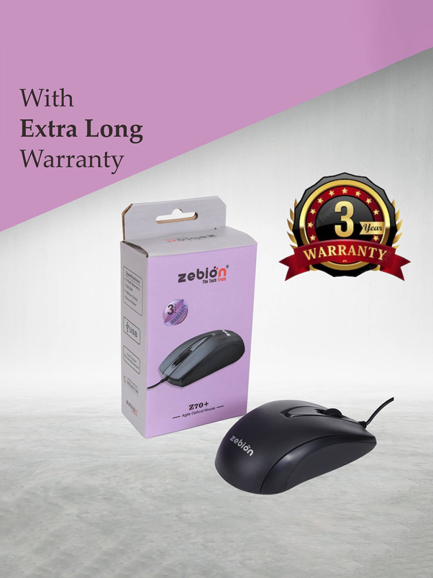 Zebion Z70 Plus Wired Optical Mouse (USB 2.0, Black)