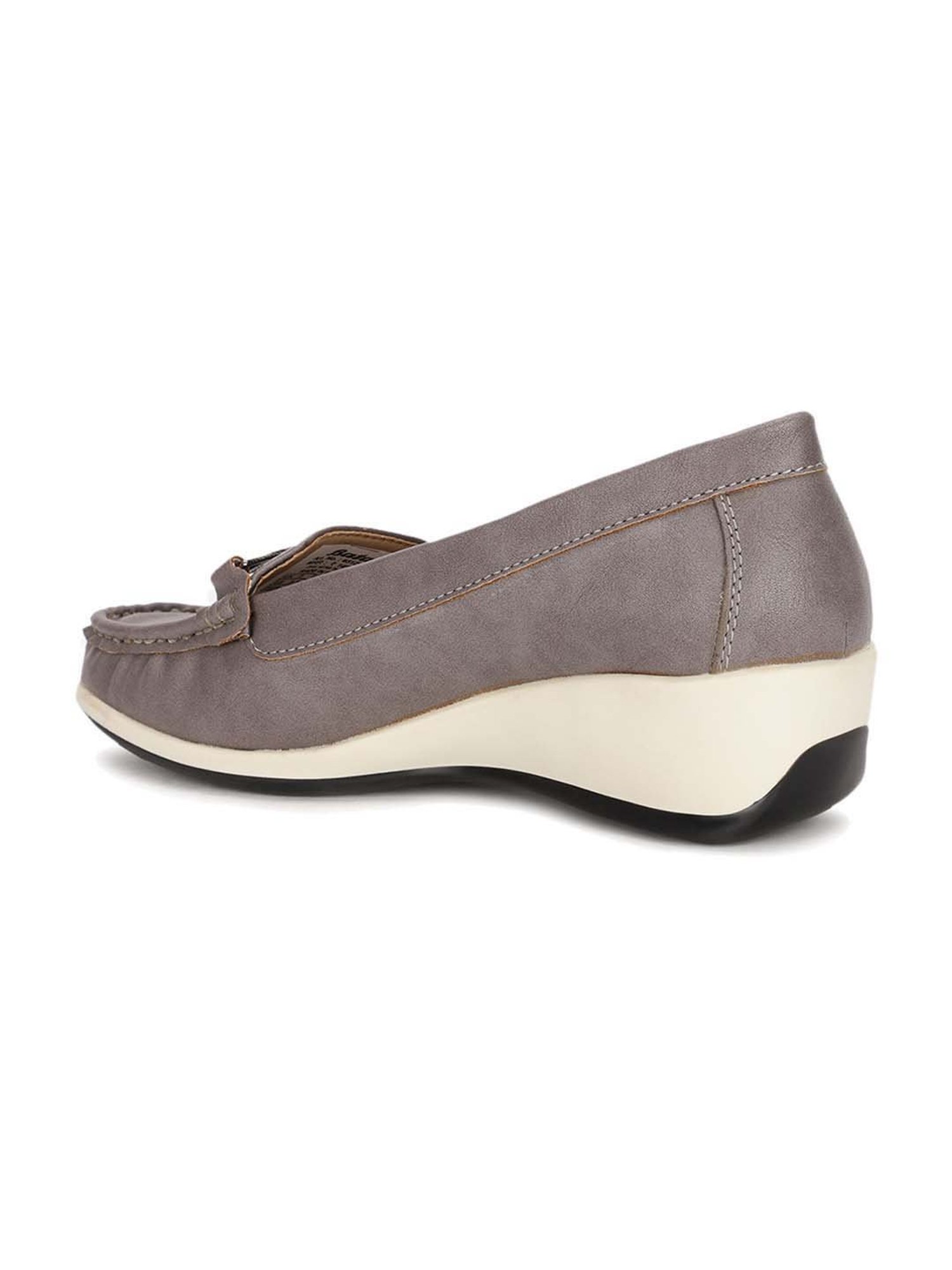 Bata Women's Grey Wedge Loafers