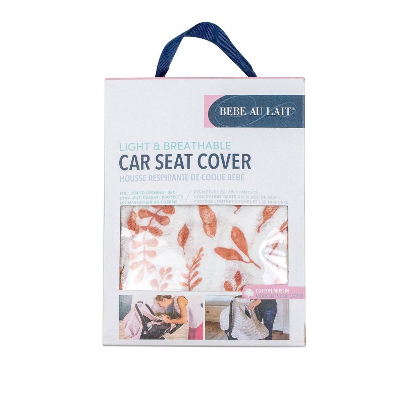 Bebe au Lait Muslin Car Seat Cover - Pink Leaves
