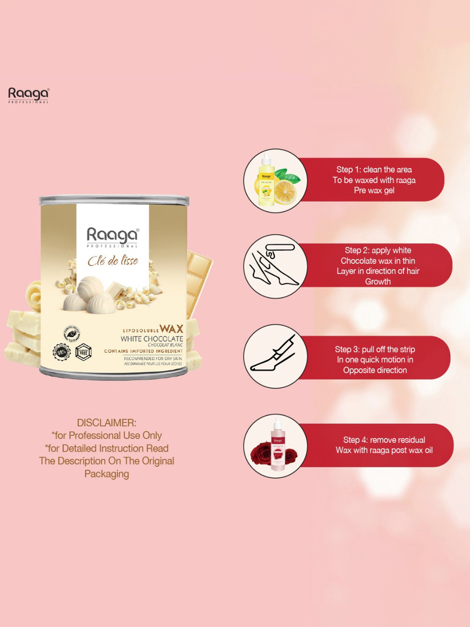 Raaga Professional Cle de Lisse White Chocolate Liposoluble Wax - 800 ml