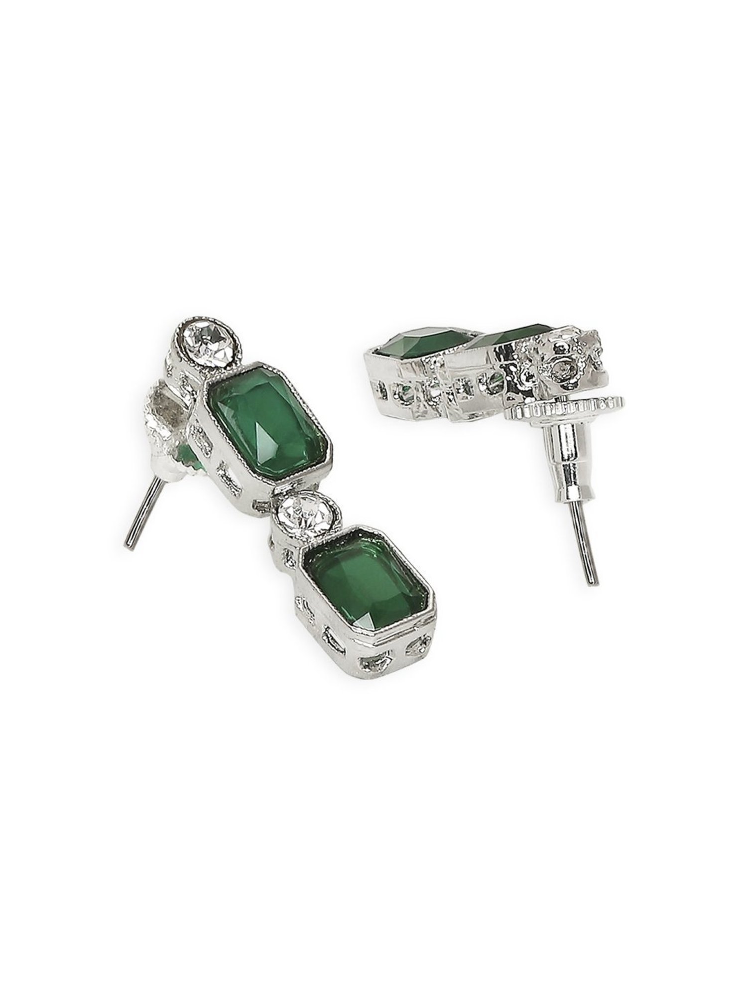 OOMPH Green Multi Layer American Diamond Necklace Set with Earrings