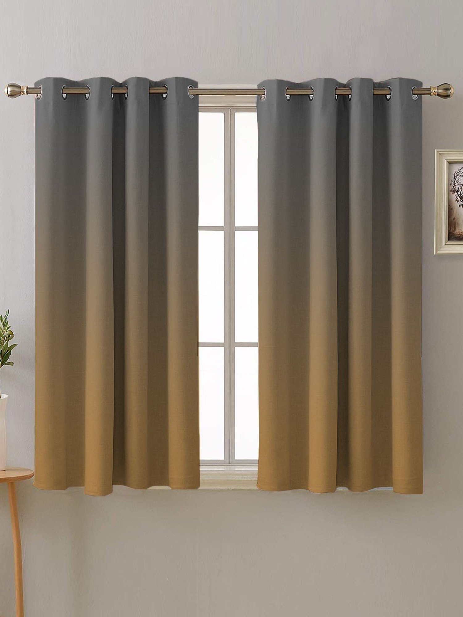 SPACES DRAPE STORY Boho Grey & Gold Polyester 5 ft Room Darkening Window Curtains - Set of 2