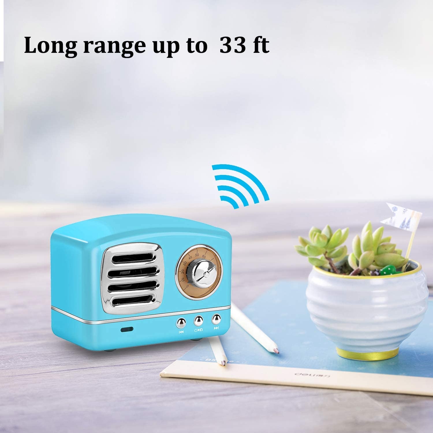 Wireless Stereo Retro Speakers, Portable Bluetooth Vintage Speakers with Powerful Sound, Hands-Free Calls, Alexa Support, TF Card, AUX for Kitchen Bedrooms Party Outdoor Android iOS Blue